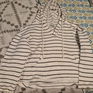 Paper Crane Cream and Black Striped Hooded V-Neck Sweater